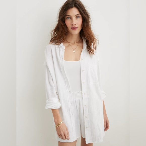 aerie Tops - Aerie pool to party cover-up, button-down shirt, size small white